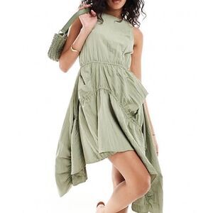 ASOS Design Green Sleeveless Tiered Ruffle Dress US 12 NWT Irregular Hem